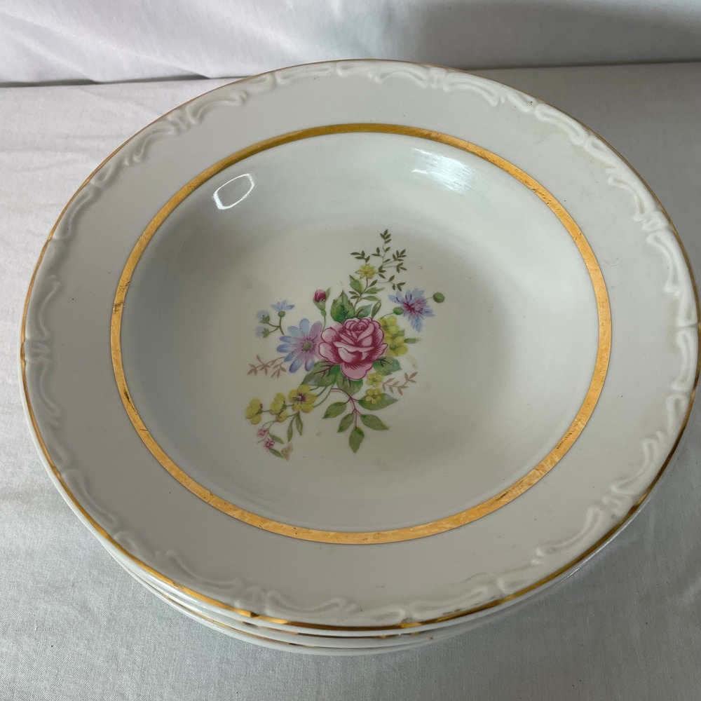 SC Floral‎ Soup Bowls Set of 6 Gold Trimmed Rose Flower Design - Picture 2 of 6